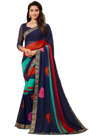 MGC Georgette Navy Blue colour saree with blouse piece SP984