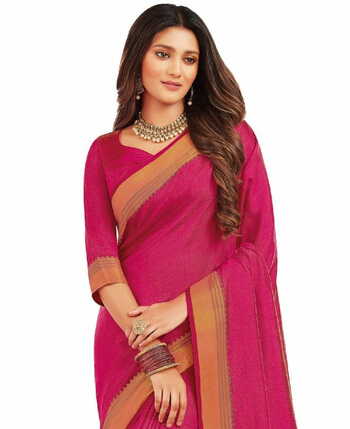 MGC Tussar Silk Rani colour saree with blouse piece SP727