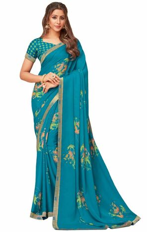 Georgette Blue Color Saree With Blouse Piece by MGC