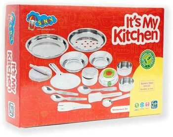 MGC Ratna's BABAY My Kitchen Set for Mini Stainless Steel Utensil Non Toxic Indian Kitchen Set Great Kitchen Toy for Girls