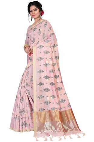 MGC Linen Peach Color Saree SP53