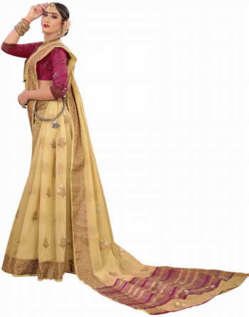 MGC Cotton  SilkBeige Colour saree with blouse Piece  SP266