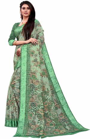 MGC Cotton Green coloue sarees with blouse piece SP349