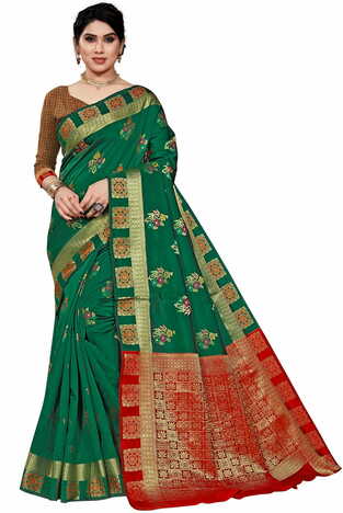 MGC Jacquard Silk Green Colour Saree With Blouse Piece SP413