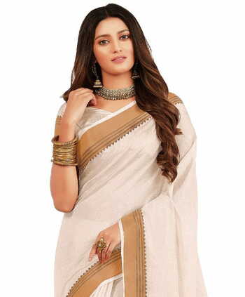 MGC Tussar Silk Cream colour saree with blouse piece SP723