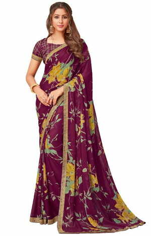 Georgette Purple Color Saree With Blouse Piece by MGC