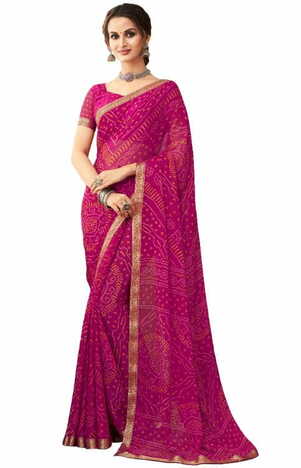 Chiffon Magenta Color Saree With Blouse Piece by MGC