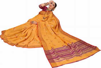 MGC Cotton  SilkOrange Colour saree with blouse Piece  SP265