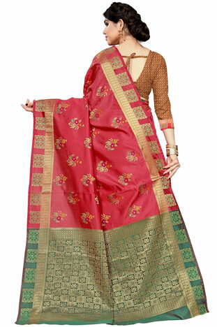 MGC Jacquard Silk Peach Colour Saree With Blouse Piece SP412