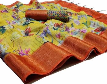 MGC Linen Mustard Colour Saree With Blouse Piece Sp596