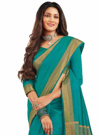 MGC Tussar Silk Turquoise colour saree with blouse piece SP722