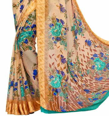 MGC Chiffon  Beige colour saree with blouse piece SP868