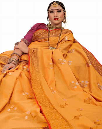 MGC Cotton  SilkOrange Colour saree with blouse Piece  SP265