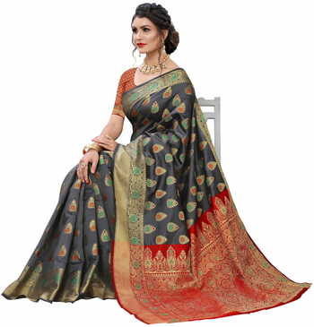 MGC Silk Grey colour saree with blouse piece SP669