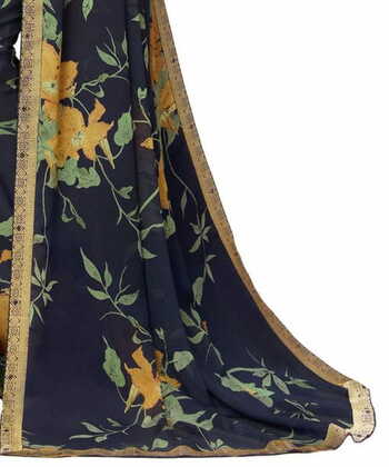 Georgette Navy Blue Color Saree With Blouse Piece by MGC