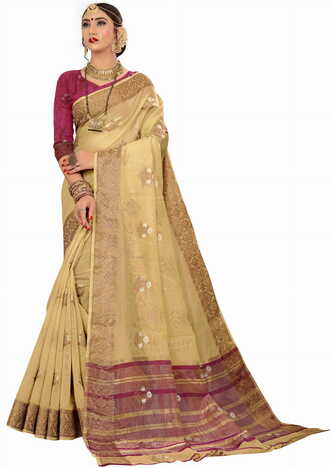 MGC Cotton  SilkBeige Colour saree with blouse Piece  SP266