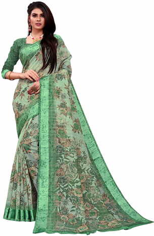 MGC Cotton Green coloue sarees with blouse piece SP349