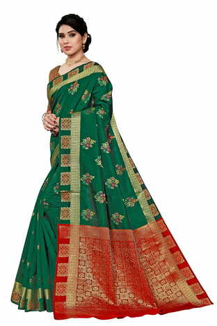 MGC Jacquard Silk Green Colour Saree With Blouse Piece SP413