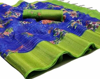 MGC Linen Blue Colour Saree With Blouse Piece Sp597