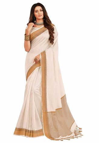 MGC Tussar Silk Cream colour saree with blouse piece SP723