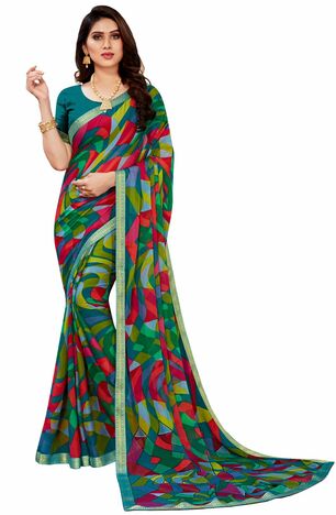 MGC Chiffon Sea Green colour saree with blouse piece SP981