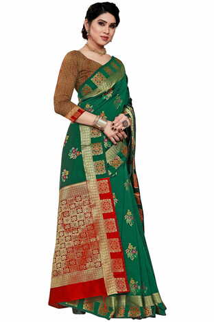 MGC Jacquard Silk Green Colour Saree With Blouse Piece SP413