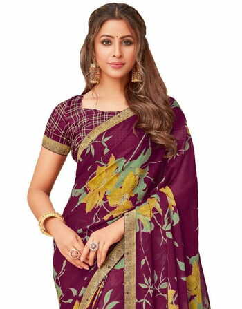 Georgette Purple Color Saree With Blouse Piece by MGC