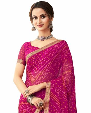 Chiffon Magenta Color Saree With Blouse Piece by MGC