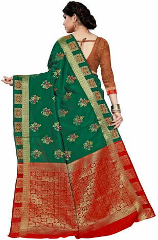 MGC Jacquard Silk Green Colour Saree With Blouse Piece SP413