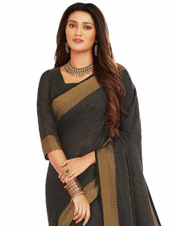 MGC Tussar Silk Black colour saree with blouse piece SP724