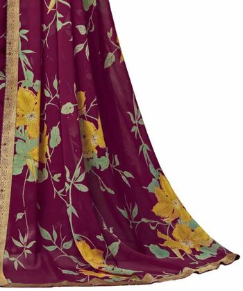 Georgette Purple Color Saree With Blouse Piece by MGC