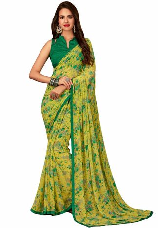 MGC Georgette Yellow colour saree with blouse piece SP870