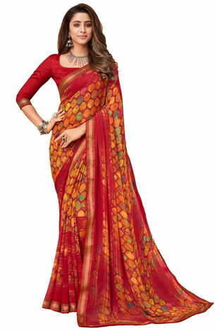 MGC Georgette Multicolor colour saree with blouse piece SP918