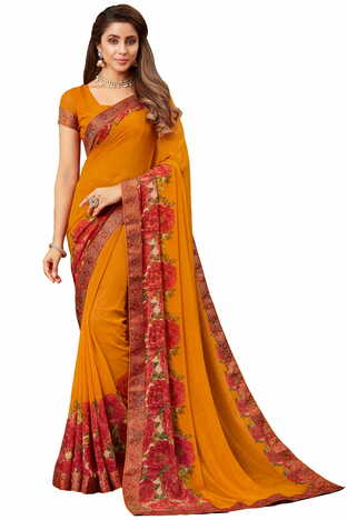 MGC Georgette Mustard colour saree with blouse piece SP982