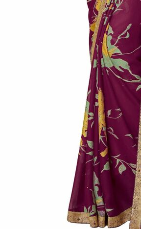 Georgette Purple Color Saree With Blouse Piece by MGC