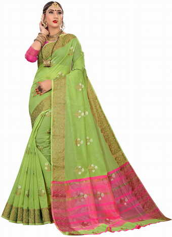 MGC Cotton Silk Green Colour saree with blouse Piece SP268