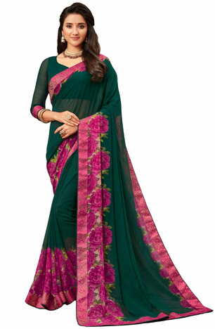 MGC Georgette Green colour saree with blouse piece SP983