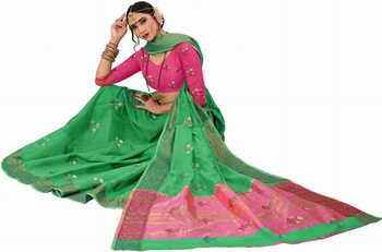 MGC Cotton Silk Green Colour saree with blouse Piece  SP267