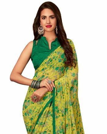 MGC Georgette Yellow colour saree with blouse piece SP870