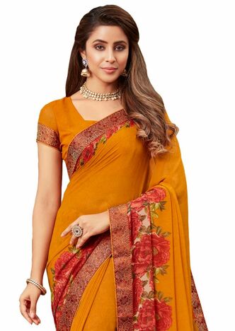 MGC Georgette Mustard colour saree with blouse piece SP982