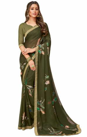 Georgette Green Color Saree With Blouse Piece by MGC