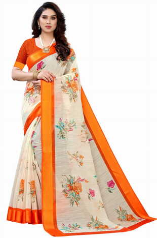 MGC Linen Off White Colour Saree With Blouse Piece Sp599