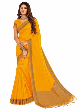 MGC Tussar Silk Mustard colour saree with blouse piece SP725