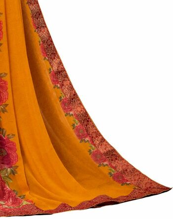 MGC Georgette Mustard colour saree with blouse piece SP982