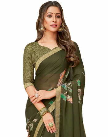 Georgette Green Color Saree With Blouse Piece by MGC