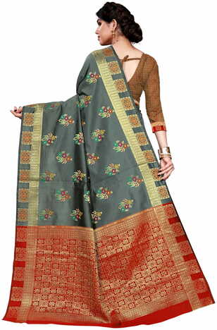 MGC Jacquard Silk Grey Colour Saree With Blouse Piece SP414