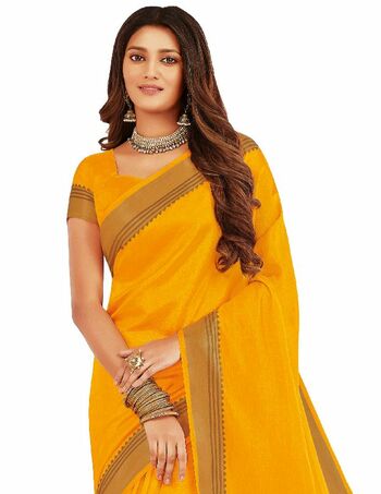 MGC Tussar Silk Mustard colour saree with blouse piece SP725