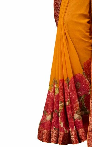 MGC Georgette Mustard colour saree with blouse piece SP982