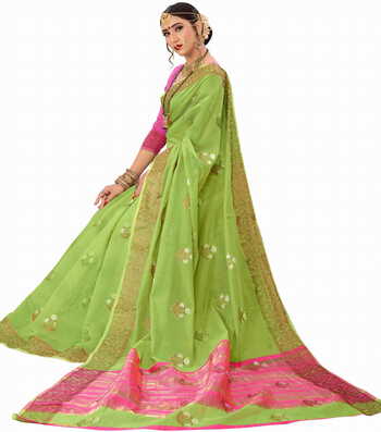 MGC Cotton Silk Green Colour saree with blouse Piece SP268