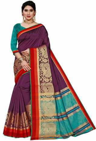 MGC Silk Jacquard Purple Colour Saree With Blouse Piece SP415